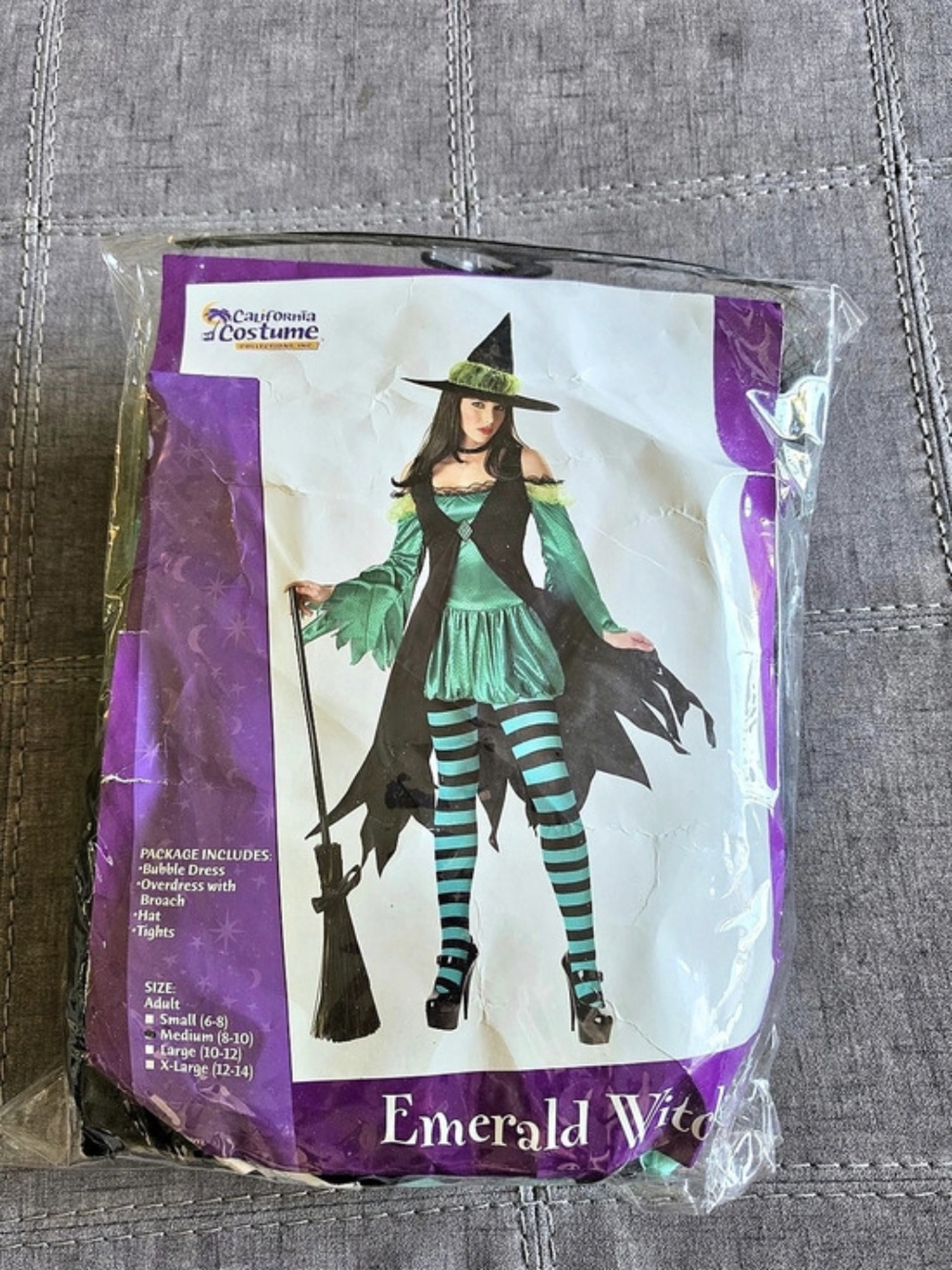 Forum Novelties Emerald Witch Costume Green New With Black WIG. Medium
